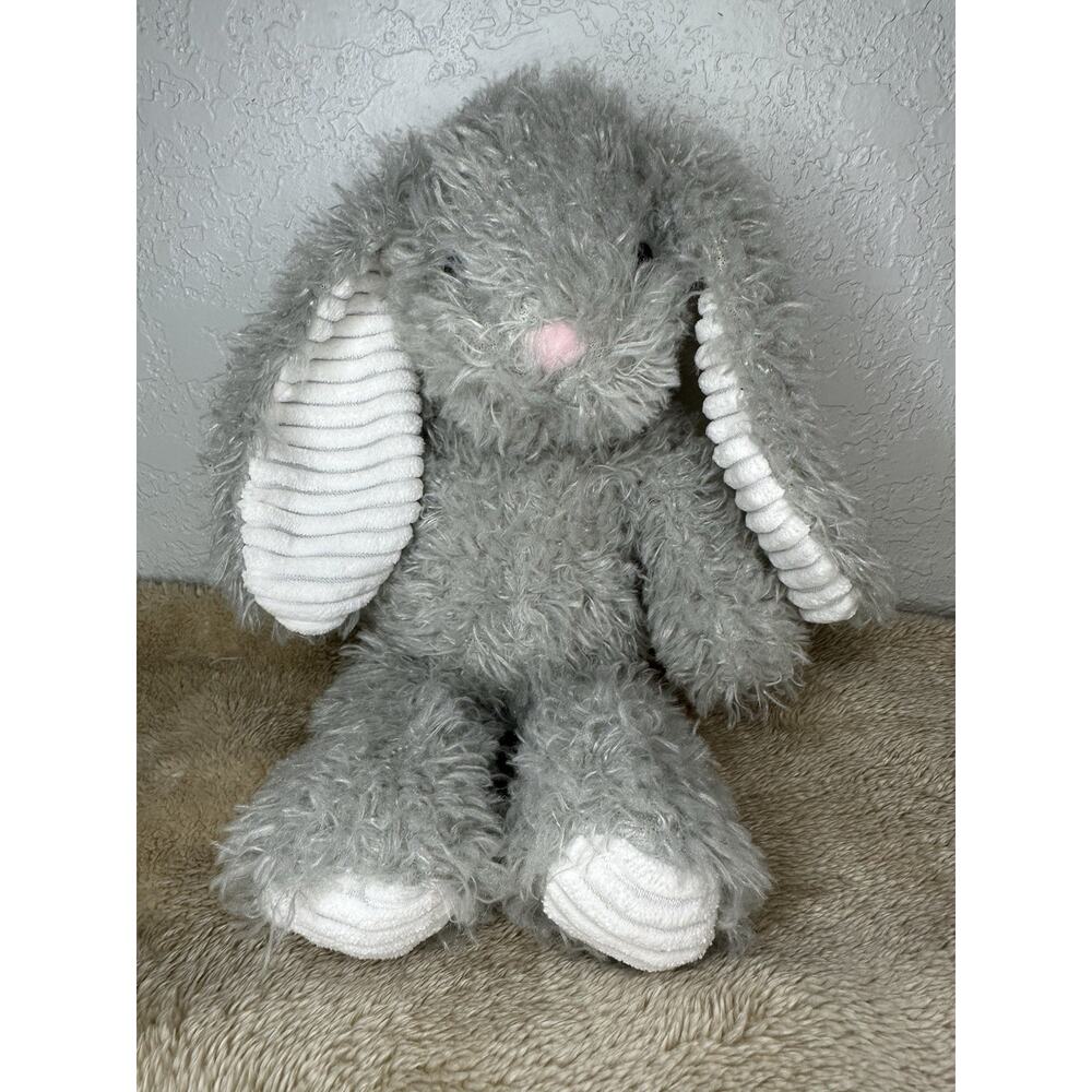 Kids Preferred Plush Bunny Gray Pink Nose Ribbed Ears 2018 11” Shaggy Stuffed